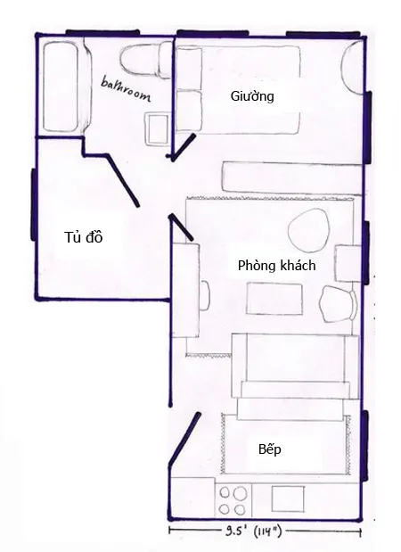 Dù nhà chỉ có 29 m2 nhưng vẫn có các khu vực chức năng rõ ràng.