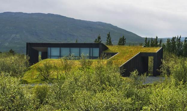 Ngôi nhà xanh hòa vào địa hình tại Iceland