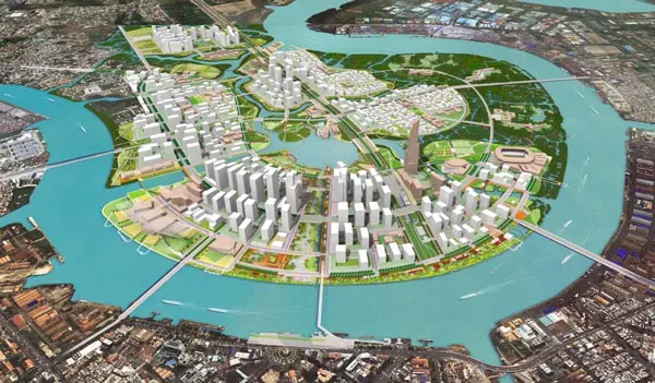 Mô hình Khu đô thị mới Thủ Thiêm nhìn từ Quận 4 - Phương án đạt giải của công ty Sasaki