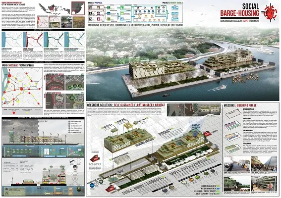 Phương án đạt giải ba với chủ đề: Social Barge Housing