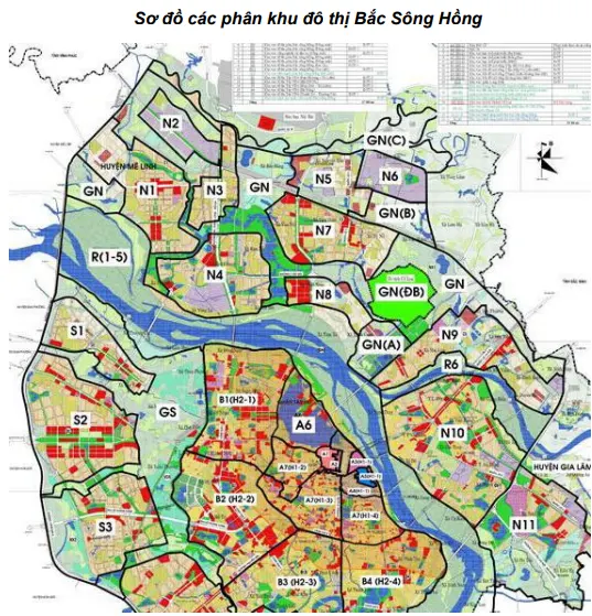 Sơ đồ các phân khu đô thị Bắc Sông Hồng