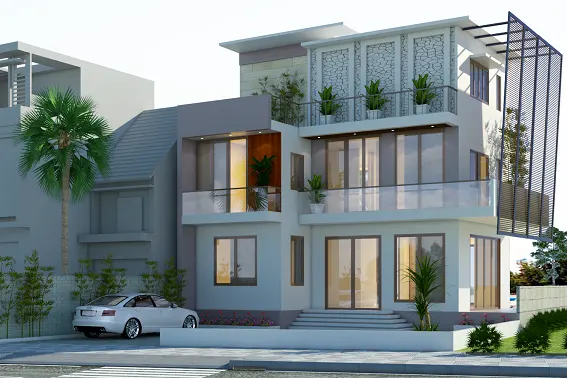Không gian mặt ngoài kiến trúc tổng thể biệt thự 