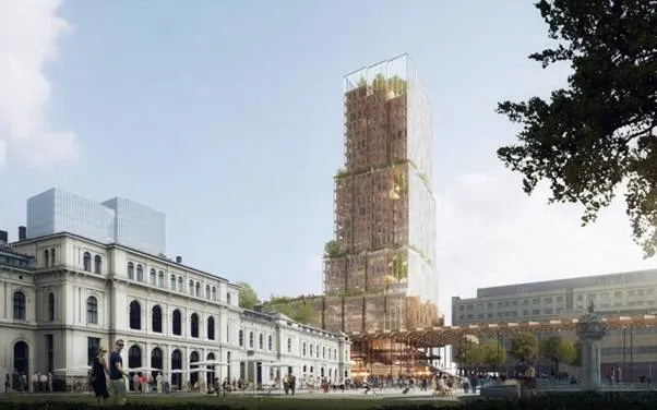 Tòa nhà xanh từ vật liệu gỗ và kính ở Oslo