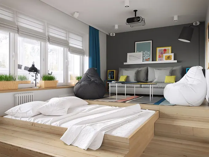 Căn hộ 34 m2 rộng rãi nhờ giấu giường dưới sàn nhà