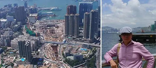 Công trường xây dựng ga MTR sát bờ biển. Tác giả trong chuyến tham quan - khảo sát Hong Kong tháng 7/2018