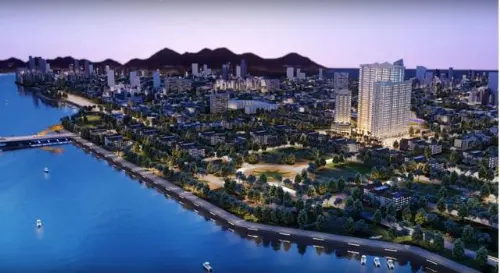 Tổng thể quy hoạch 3D dự án căn hộ nghỉ dưỡng Monarchy ven bờ sông Hàn, Đà Nẵng