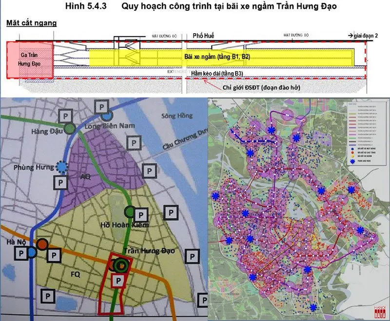 Tư vấn nước ngoài đề xuất phương án các bãi đỗ xe trong trung tâm Hà Nội. Bãi đỗ xe ngầm đào mấy tầng hầm dài hàng trăm mét tại ngã tư Phố Huế - Trần Hưng Đạo chỉ đủ chỗ 100 ô tô và 560 xe máy. Quy hoạch trong nước bố trí bãi đỗ xe như rắc vừng khắp trung tâm TP: phi kỹ thuật và phi kinh tế. Nguồn Hanoidata