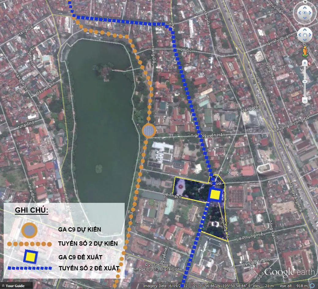 Hình 6. Sơ đồ gợi ý vị trí đặt ga C9 và tuyến Metro 2