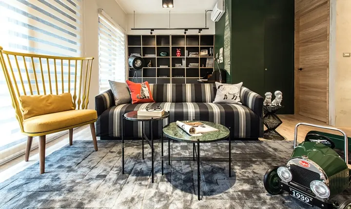 Bàn sofa đôi dễ dàng di chuyển, ghế đơn màu vàng tạo điểm nhấn siêu xinh cho phòng khách, đặc biệt tất cả nội thất đều được bo tròn đảm bảo an toàn cho trẻ