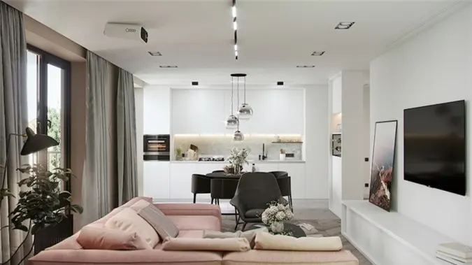 Màn cửa màu xám mang lại những phút giây nghỉ ngơi yên tĩnh cho chủ nhân, tường nhà sơn trắng dễ thay đổi và làm mới về sau