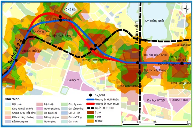 Hình 4. Khả năng tiếp cận tuyến ĐSĐT số 2.2 - Phương án đề xuất