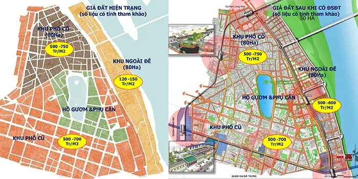 Các tuyến ĐSĐT 1,2,3 nếu bố trí hợp lý sẽ tạo ra giá trị gia tăng đất đai ngay tại quận Hoàn Kiếm: ĐSĐT đã tạo ra các không gian đô thị có giá trị cao - CitySolution đề xuất 2018