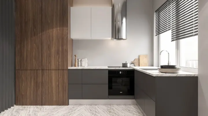 Mặt tủ bếp bằng đá cẩm thạch mang đến cảm giác sáng và thông thoáng