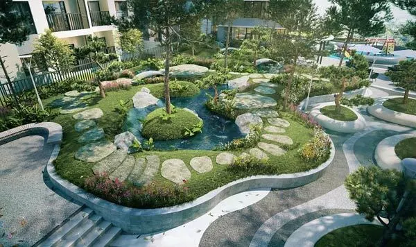Suối tiểu cảnh trên tầng 5 Của tòa A khu căn hộ The ZEN Residence