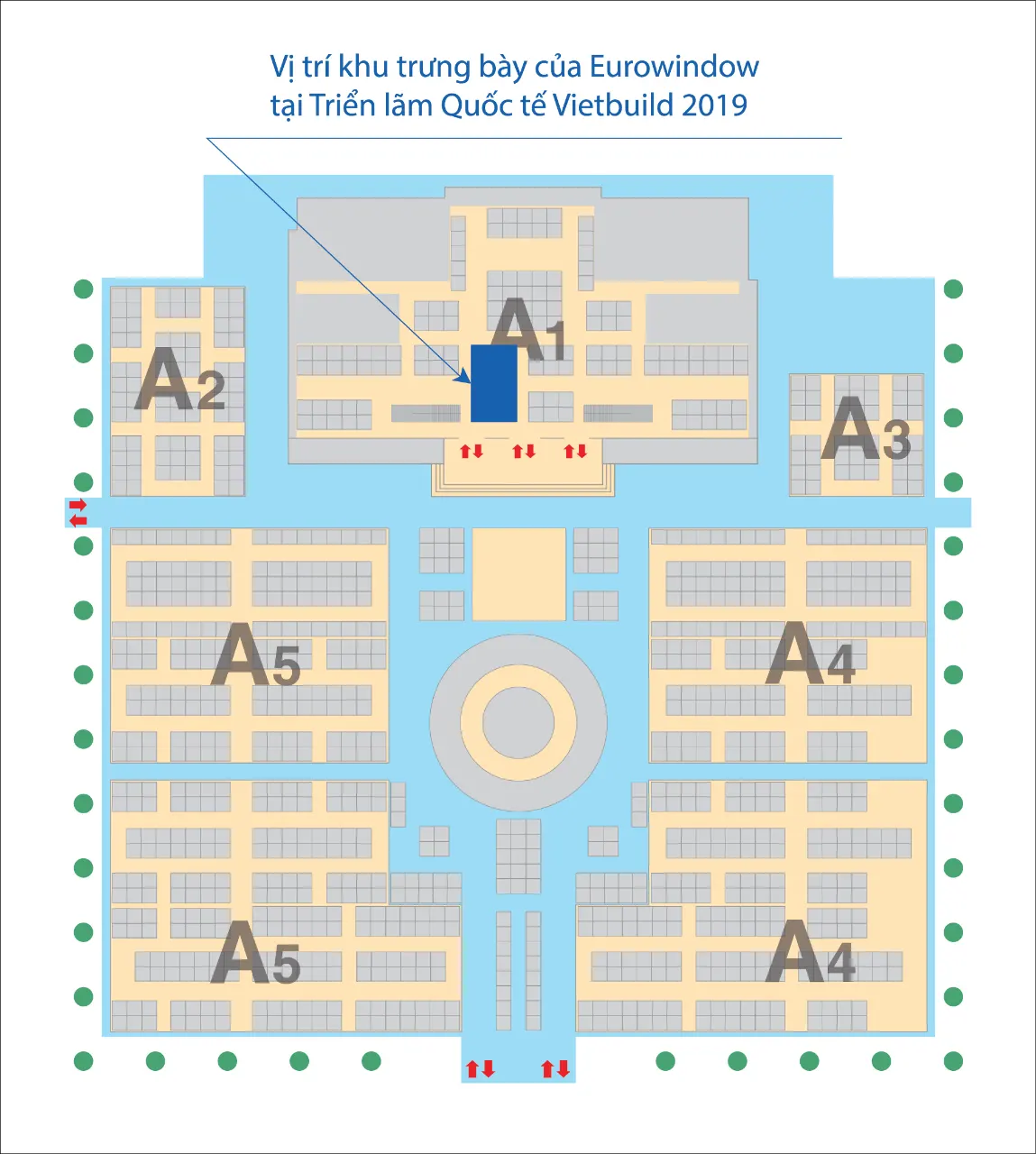 Sơ đồ vị trí khu trưng bày sản phẩm của Eurowindow tại Triển lãm Vietbuild Hà Nội 2019