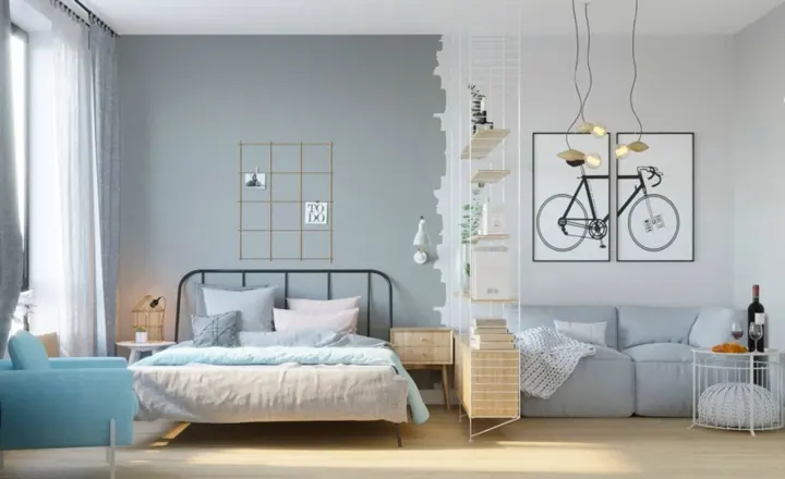 Bằng cách sử dụng vách ngăn mang tính ước lệ như trên đôi vợ chồng đã có một nơi nghỉ ngơi rộng rãi mà không tốn nhiều diện tích
