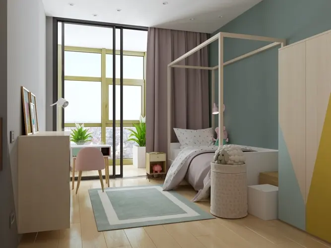 Những gam màu trắng sáng của những vật dụng và màu hồng phấn từ chiếc rèm cửa đã tạo nên không gian ấm cúng khi bước vào phòng