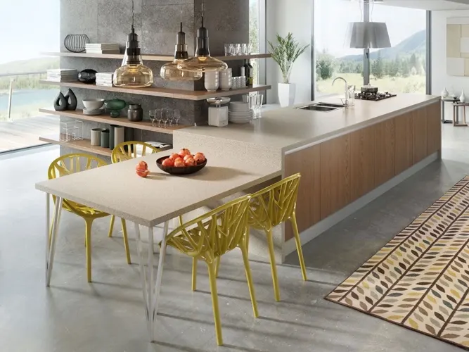 Khu vực ăn uống này là một phần mở rộng của quầy bếp, rất thiết thực trong trường hợp nhà cần thêm chỗ khi có khách đến ăn đông