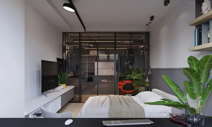 Sau bức tường kính là phòng ngủ
