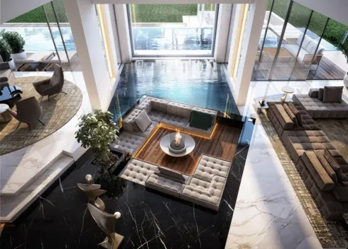 Phòng khách có những hồ bơi ở bên cạnh khiến chúng ta cảm giác như đang ở trong một khách sạn