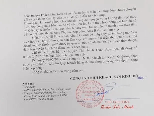 Thông báo của Công ty TNHH Khách sạn Kinh Đô tới khách hàng