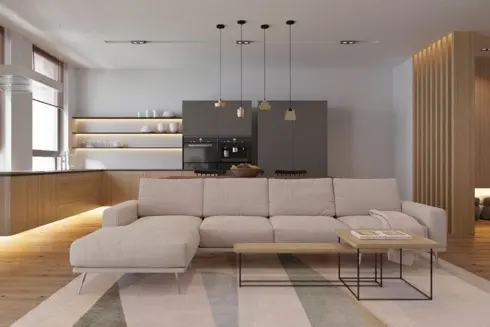 Tủ bếp lắp đặt cách sàn một khoảng nhất định, cung cấp một không gian tuyệt vời để ánh sáng lan tỏa