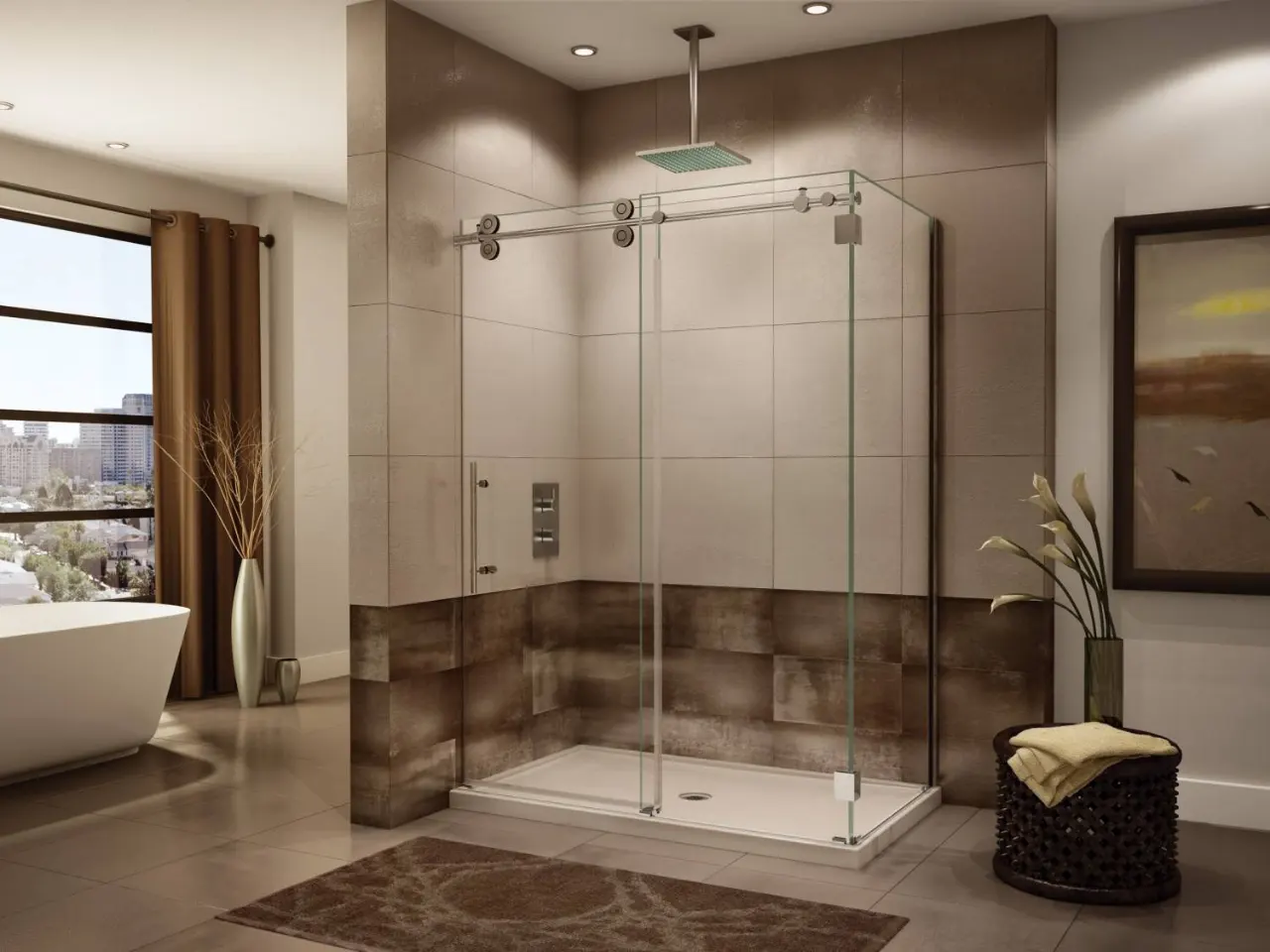 Cửa kính trượt được ứng dụng trong phòng tắm