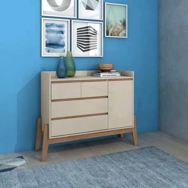 Nằm trên một giá đỡ độc đáo, tủ quần áo 4 ngăn kéo sở hữu được cả yếu tố thẩm mỹ lẫn chức năng