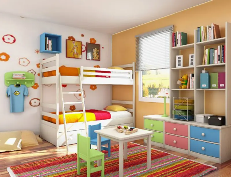Màu sắc sặc sỡ trên các vật dụng đã tô điểm cho căn phòng và sẽ hấp dẫn đối với trẻ nhỏ