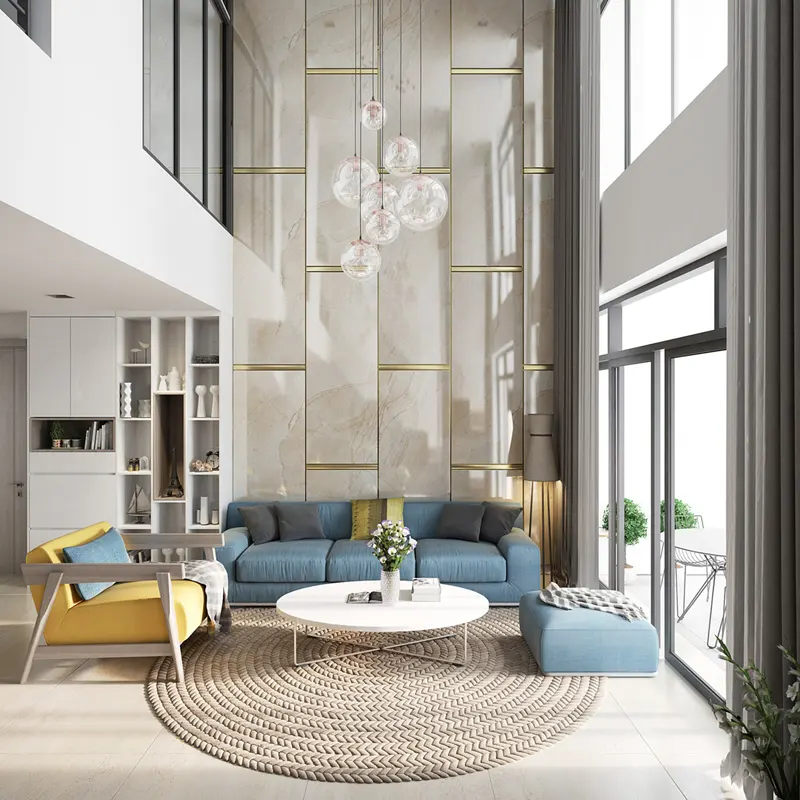 Phòng khách được bố trí ngay gần cửa ra vào để gia chủ có thể ngồi ngắm cảnh vật thiên nhiên, tận hưởng không khí mát mẻ khi có những luồng gió từ bên ngoài đưa vào