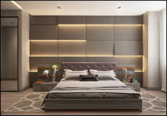 Tạo một bức tranh đầu giường tuyệt đẹp bằng cách sử dụng đèn và kệ