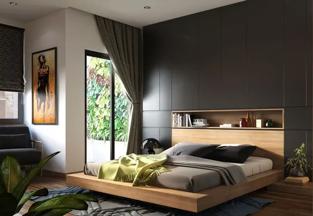 Hốc lưu trữ đầu giường là lựa chọn tuyệt vời nếu không gian bị giới hạn cho bàn cạnh giường ngủ
