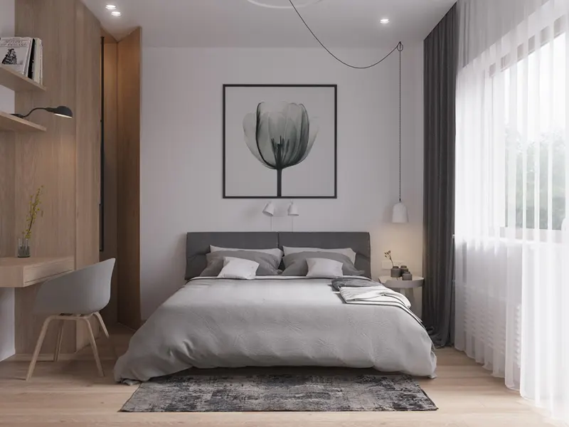 Giường đôi nhỏ gọn mang đến cảm giác nhẹ nhàng, yên tĩnh