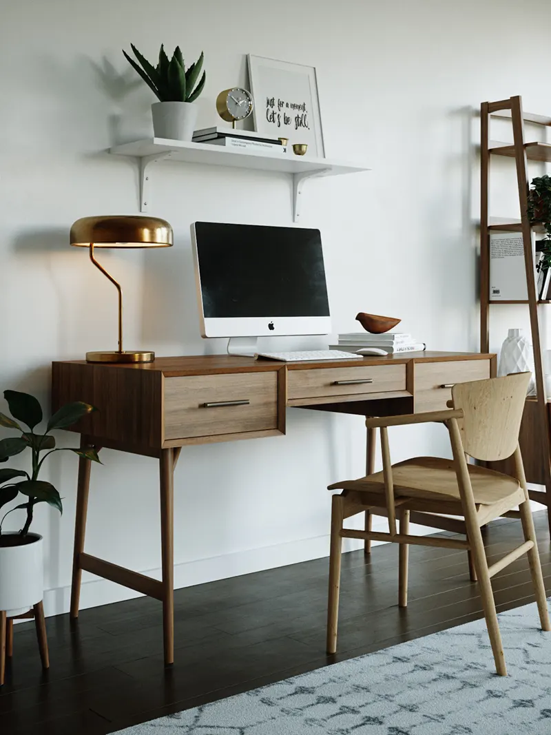 Phòng làm việc hiện đại pha lẫn đôi nét truyền thống.