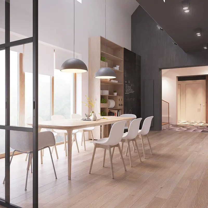 Bộ bàn ghế ăn bằng gỗ hiện đại, ấm áp