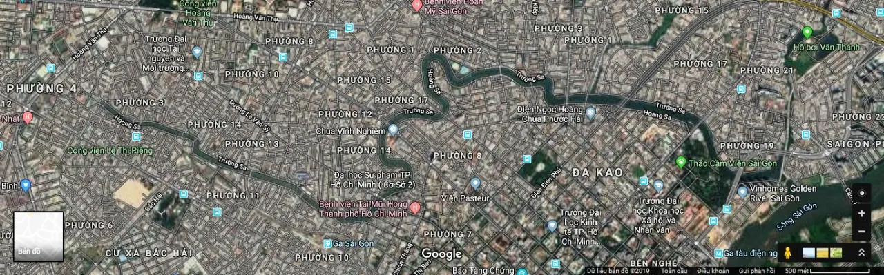 Bản đồ không ảnh kênh Nhiêu Lộc - Thị Nghè (Nguồn: Google Maps 2019)