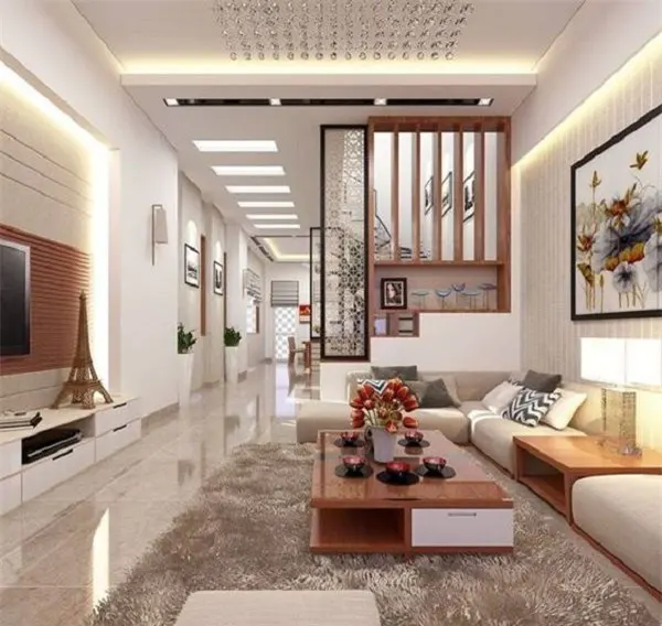 Bên cạnh vách ngăn phòng khách và bếp bằng tường, vách gỗ có tính chống chịu tốt, bền vững theo thời gian. (Ảnh minh họa)