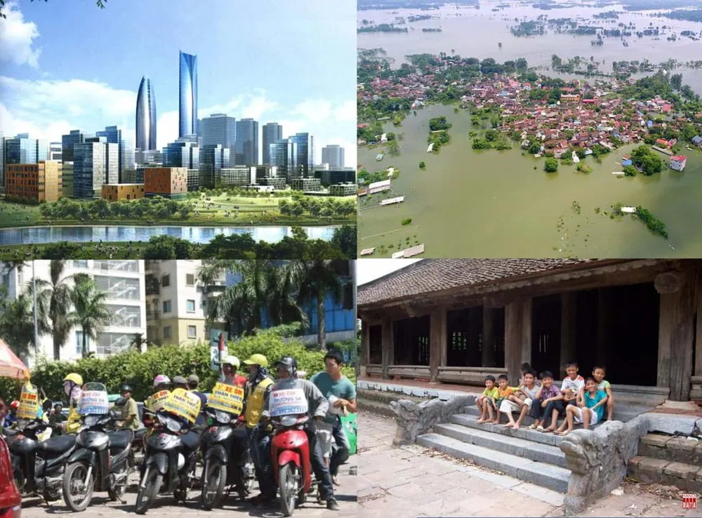 iễn cảnh đô thị 100 năm sau (lập 2005) và vùng trũng ngập Chương Mỹ năm 2018. Những đứa trẻ chơi vui bên ngôi đình cổ triền đê sông Đáy tháng 5.2005