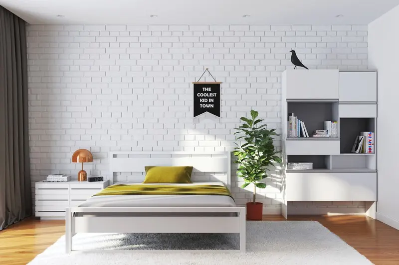 Tông màu trắng giản dị tạo nên sức hút cho phòng ngủ