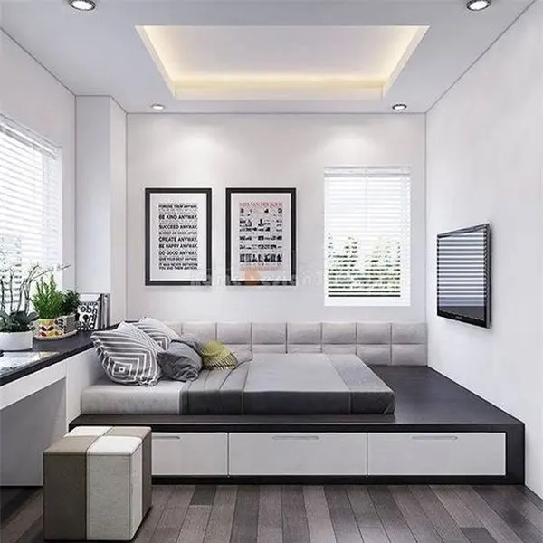 Các tone màu trầm cùng thiết kế tối giản mang đến cho không gian sự thoáng đãng