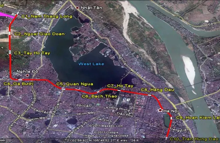 Sơ đồ tuyến metro số 2 đoạn Nam Thăng Long - Trần Hưng Đạo