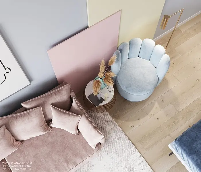 Chiếc ghế sofa nhung là món nội thất cực hot trong mùa thu- đông đã được bố trí trong căn hộ này.