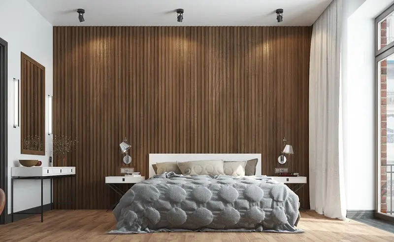 Các tấm gỗ xếp dọc là một cách khác để trang trí cho tường đầu giường. Kiểu trang trí này đã rất phổ biến trong những năm gần đây và dự báo còn kéo dài trong vài năm tới.