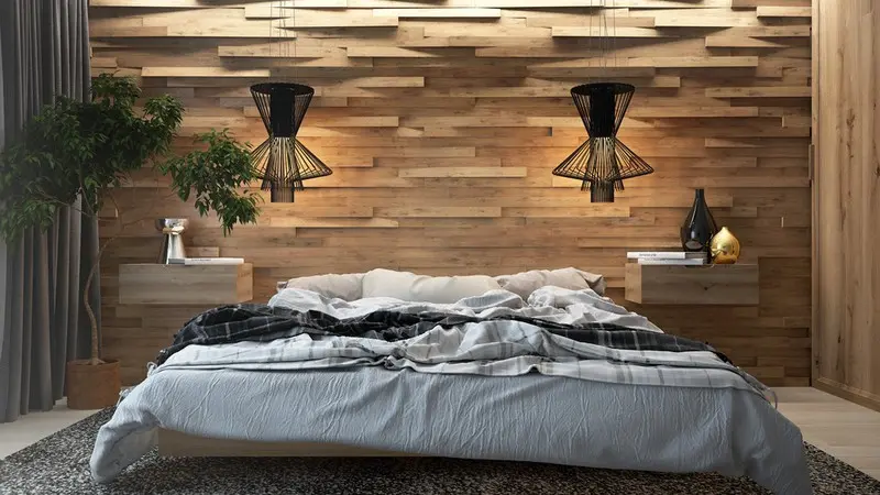 Đèn làm tăng tính nghệ thuật cho bức tường gỗ
