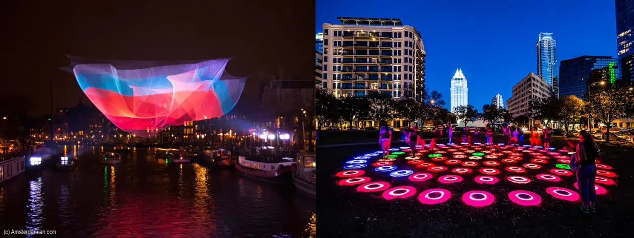 Lễ hội ánh sáng tại thành phố Amsterdam (Hà Lan) và thành phố Singapore, ảnh trong bài trình bày “Mạng lưới các thành phố sáng tạo" do UNESCO tại VN giới thiệu