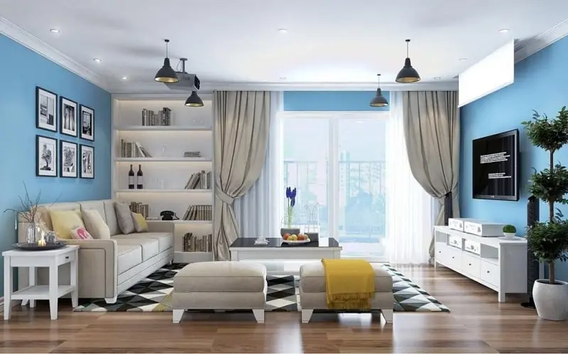 Thay vì bố trí một cách tràn lan thì bạn hãy tập trung vào tạo điểm nhấn sẽ giúp làm tăng tính nổi bật, sắt nét và thể hiện được cá tính của gia chủ. Vì vậy, bạn có thể sử dụng những gam màu tươi trẻ như: Xanh lá, xanh lam, xanh da trời, vàng nhạt… tập trung làm điểm nhấn sẽ làm tăng độ sắc nét, thẩm mỹ và làm rộng không gian rất hiệu quả.
