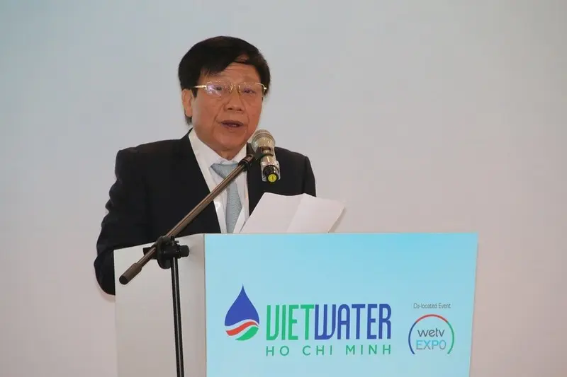 Anh hùng lao động Cao Lại Quang - Nguyên Thứ trưởng thường trực Bộ Xây dựng, Chủ tịch Hội Cấp thoát nước Việt Nam phát biểu tại buổi lễ