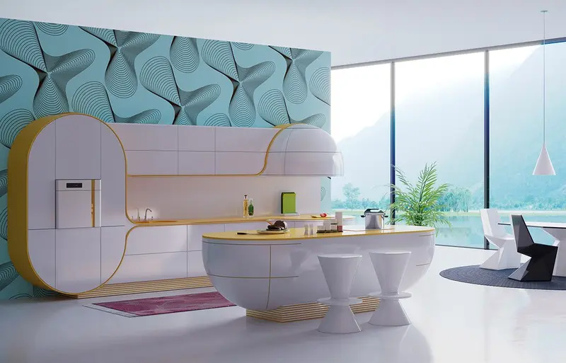 Lấy ý tưởng từ hình dáng một con thuyền, chiếc đảo bếp hòa hợp với nội thất phòng bếp thông minh mà chủ nhà đã định hướng ban đầu.