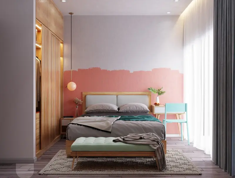 Kỹ thuật kết hợp hai màu sơn dường như không có sự mới lạ, nhưng cách sơn ngẫu hứng và tự nhiên chính là yếu tố tạo nên đặc trưng riêng biệt cho căn phòng