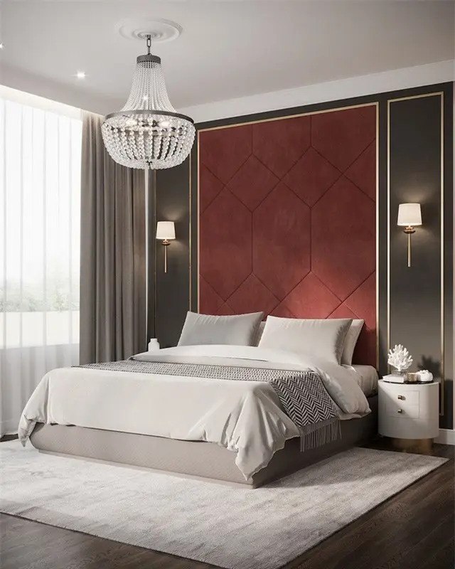 Đầu giường bọc vải đỏ đẹp mắt.